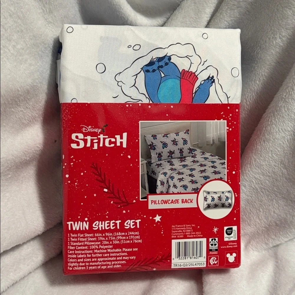 Disney Stitch Twin Sheet Set - White and Red